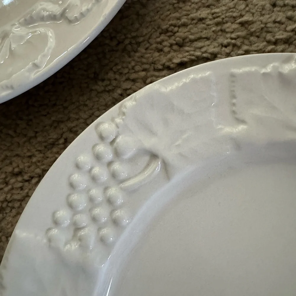 Vintage Crate&Barrel White Grapevine Embossed Plates (3)